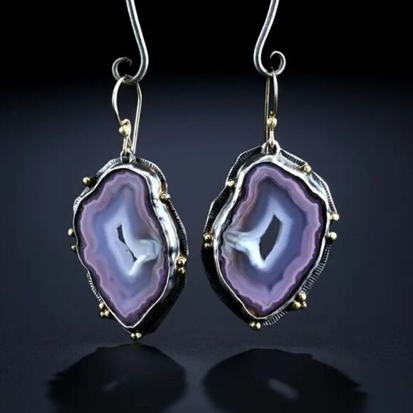 Stylish Drop Earrings Gold Plated Irregular Faux Purple Stone Pendant - Picture 6 of 6